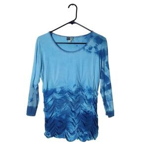 BambooCo Y2K Pima Cotton Ruched Tie Dye Art to Wear Top Beaded Collar Large